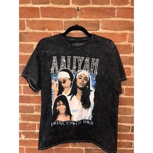 Aaliyah R&B Acid Wash Graphic T-Shirt Hip Hop Rap Tee M/L